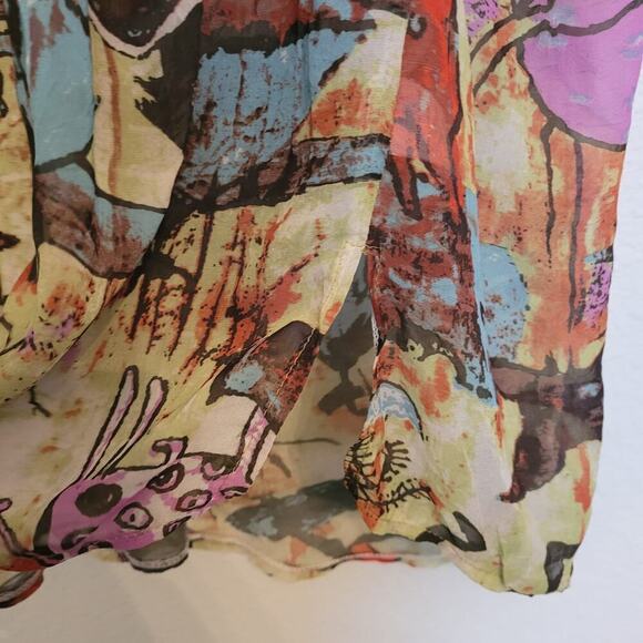 Pretty Angel Women's Sheer Top Size M/L Multicolor Silk Short Sleeves Collared - Picture 6 of 9